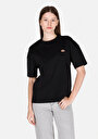 thumb-Regular Fit Yuvarlak Yaka Nakışlı Kadın Siyah Kısa Kol Tişört