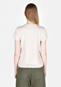 thumb-Slim Fit Yuvarlak Yaka Baskılı Kadın Ekru Kısa Kol Tişört