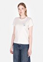 thumb-Slim Fit Yuvarlak Yaka Baskılı Kadın Beyaz Kısa Kol Tişört