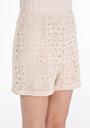 thumb-Slim Fit Orta Bel Düz Kadın Bej Şort