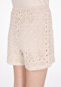 thumb-Slim Fit Orta Bel Düz Kadın Bej Şort