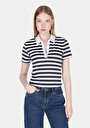 thumb-Slim Fit Polo Yaka Çizgili Kadın Beyaz Kısa Kol Tişört
