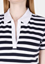 thumb-Slim Fit Polo Yaka Çizgili Kadın Beyaz Kısa Kol Tişört