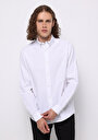 thumb-Regular Fit Pamuklu Shirt Neck Düz Erkek Beyaz Uzun Kol Gömlek