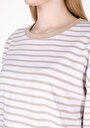thumb-Regular Fit Yuvarlak Yaka Çizgili Kadın Bej Uzun Kol Tişört