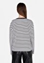 thumb-Regular Fit Yuvarlak Yaka Çizgili Kadın Siyah Uzun Kol Tişört