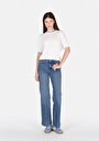 thumb-Regular Fit Yüksel Bel Geniş Paça Kadın İndigo Jean Pantolon