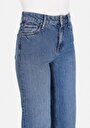 thumb-Regular Fit Yüksel Bel Geniş Paça Kadın İndigo Jean Pantolon