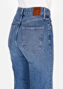 thumb-Regular Fit Yüksel Bel Geniş Paça Kadın İndigo Jean Pantolon