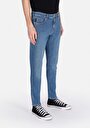thumb-Slim Fit Fermuarlı Erkek Mid İndigo Denim Jean Pantolon
