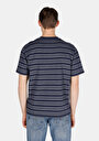 thumb-Comfort Fit Yuvarlak Yaka Çizgili Erkek Lacivert Pamuk Kısa Kol Tişört
