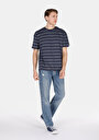 thumb-Comfort Fit Yuvarlak Yaka Çizgili Erkek Lacivert Pamuk Kısa Kol Tişört