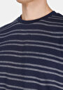 thumb-Comfort Fit Yuvarlak Yaka Çizgili Erkek Lacivert Pamuk Kısa Kol Tişört