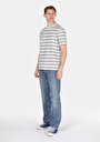 thumb-Comfort Fit Yuvarlak Yaka Çizgili Erkek Beyaz Kısa Kol Tişört