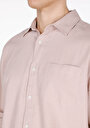 thumb-Relaxed Fit Shirt Neck Düz Erkek Keten Karışımlı Pembe Uzun Kol Gömlek