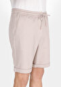 thumb-Regular Fit Orta Bel Düz Erkek Bej Şort
