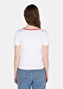 thumb-Slim Fit Kare Yaka Nakışlı Kadın Beyaz Kısa Kol Tişört