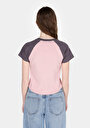 thumb-Slim Fit Yuvarlak Yaka Baskılı Kadın Pembe Kısa Kol Tişört