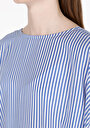 thumb-Regular Fit V Yaka Çizgili Kadın Mavi Kısa Kol Gömlek