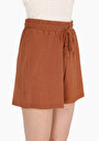 thumb-Regular Fit Orta Bel Jakarlı Kadın Kahverengi Şort