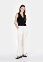 thumb-Regular Fit Yüksel Bel Geniş Paça Astarsız Kadın Beyaz Pantolon