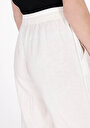 thumb-Regular Fit Yüksel Bel Geniş Paça Astarsız Kadın Beyaz Pantolon