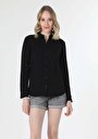 thumb-Regular Fit Shirt Neck Düz Kadın Siyah Uzun Kol Gömlek