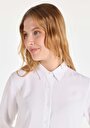 thumb-Regular Fit Shirt Neck Düz Kadın Beyaz Uzun Kol Gömlek