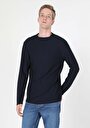 thumb-Regular Fit Yarım Balıkçı Yaka Düz Erkek Lacivert Uzun Kol Tişört