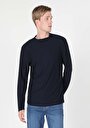thumb-Regular Fit Yarım Balıkçı Yaka Düz Erkek Lacivert Uzun Kol Tişört