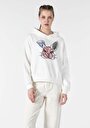 thumb-Regular Fit Kapüşonlu Baskılı Beyaz Kadın Sweatshirt