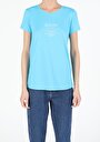 thumb-Slim Fit Bisiklet Yaka Örme Kadın Mavi Kısa Kol Tişört