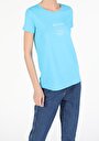 thumb-Slim Fit Bisiklet Yaka Örme Kadın Mavi Kısa Kol Tişört