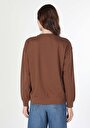 thumb-Regular Fit Yuvarlak Yaka Baskılı Kadın Kahverengi Sweatshirt