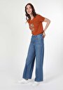 thumb-Regular Fit Yüksel Bel Süper Geniş Paça Kadın İndigo Jean Pantolon