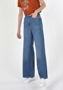 thumb-Regular Fit Yüksel Bel Süper Geniş Paça Kadın İndigo Jean Pantolon