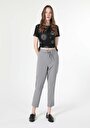 thumb-Regular Fit Düşük Bel Düz Paça Kadın Gri  Pantolon