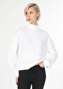 thumb-Regular Fit Yarım Balıkçı Yaka Düz Kadın Beyaz Uzun Kol Tişört