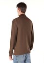 thumb-Regular Fit High Neck Jakarlı Erkek Kahverengi Kazak
