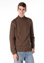thumb-Regular Fit High Neck Jakarlı Erkek Kahverengi Kazak