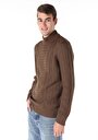 thumb-Regular Fit High Neck Jakarlı Erkek Kahverengi Kazak