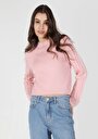 thumb-Regular Fit Yarım Balıkçı Yaka Jakarlı Kadın Pembe Kazak