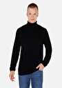 thumb-Regular Fit Turtle Neck Jakarlı Erkek Siyah Kazak