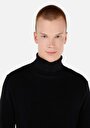 thumb-Regular Fit Turtle Neck Jakarlı Erkek Siyah Kazak