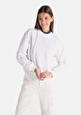 thumb-Regular Fit Yuvarlak Yaka Jakarlı Kadın Beyaz Uzun Kol Tişört