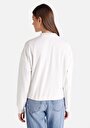 thumb-Regular Fit Yuvarlak Yaka Jakarlı Kadın Beyaz Uzun Kol Tişört