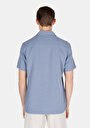 thumb-Regular Fit Shirt Neck Cepsiz Düz Erkek Mavi Kısa Kol Gömlek