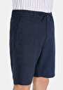thumb-Regular Fit Orta Bel Düz Erkek Keten Karışımlı Lacivert Şort