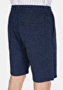 thumb-Regular Fit Orta Bel Düz Erkek Keten Karışımlı Lacivert Şort
