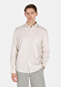 thumb-Relaxed Fit Shirt Neck Düz Erkek Keten Karışımlı Bej Uzun Kol Gömlek